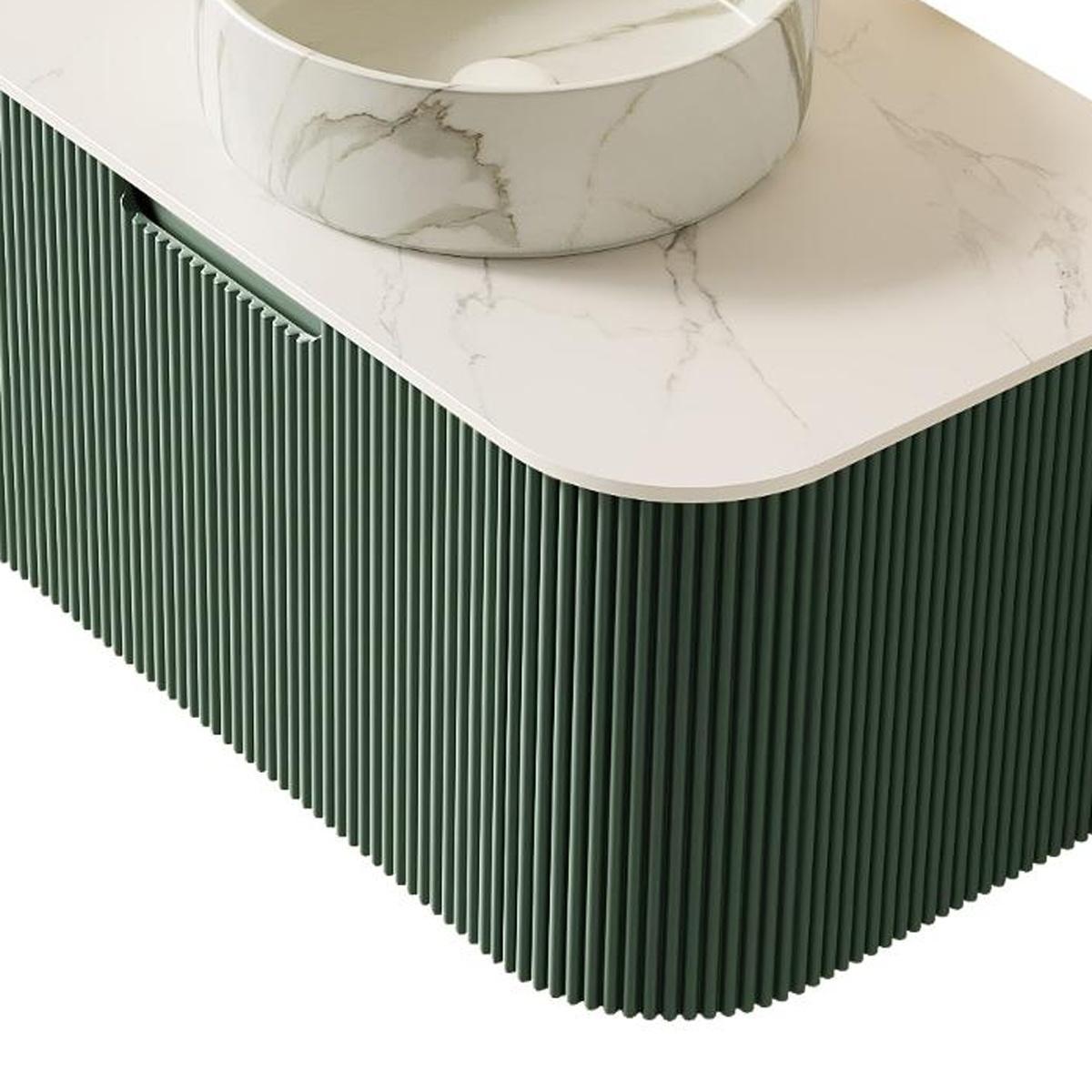 30" Green Wood Floating Bathroom Vanity With White Sink - HomeRoots - Flyclothing LLC