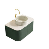 30" Green Wood Floating Bathroom Vanity With White Sink - HomeRoots - Flyclothing LLC