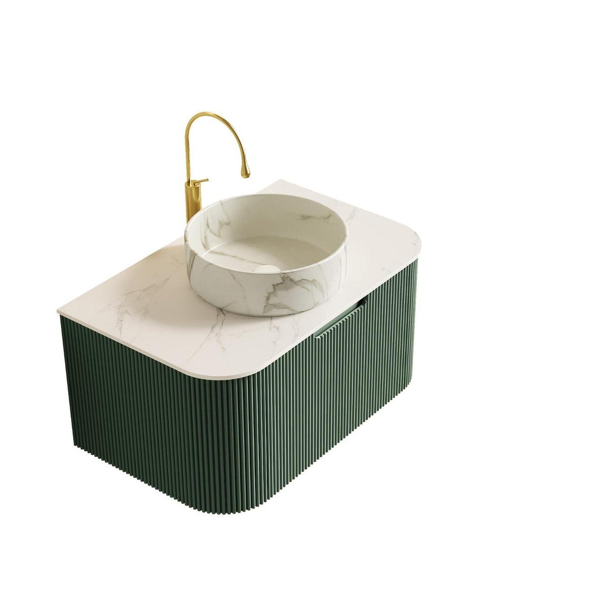 30" Green Wood Floating Bathroom Vanity With White Sink - HomeRoots - Flyclothing LLC