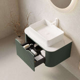 30" Green Wood Floating Bathroom Vanity With White Sink