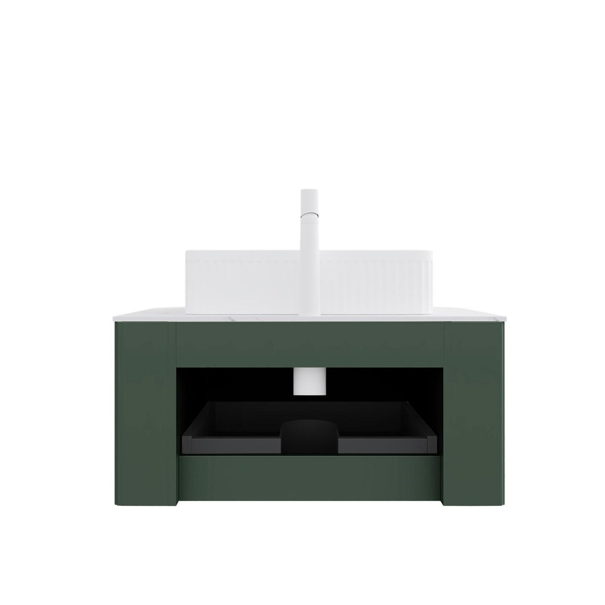 30" Green Wood Floating Bathroom Vanity With White Sink