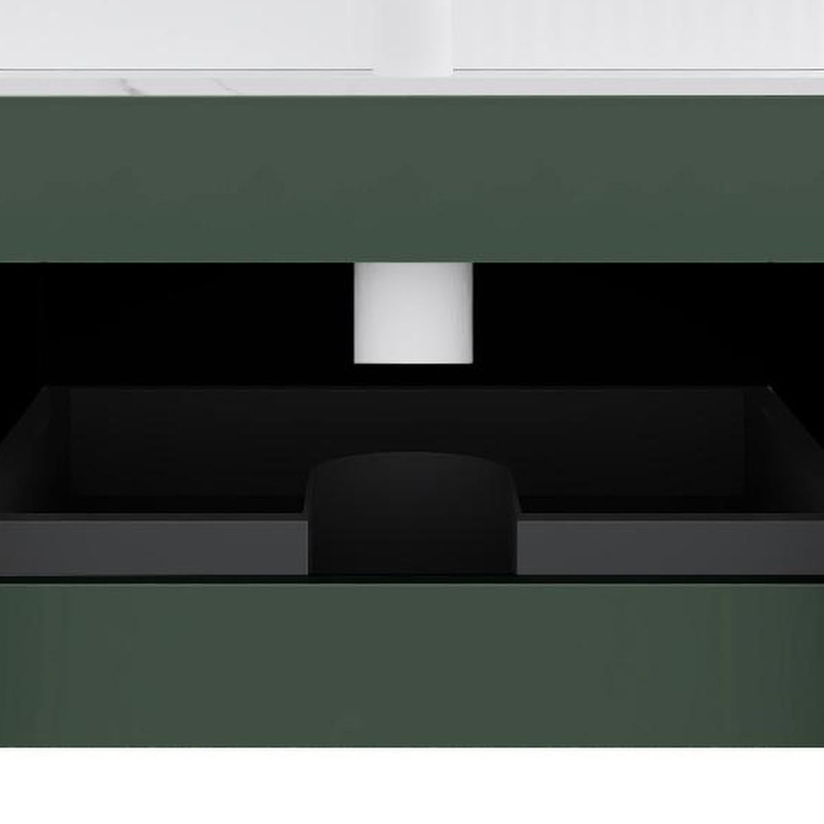30" Green Wood Floating Bathroom Vanity With White Sink