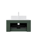 30" Green Wood Floating Bathroom Vanity With White Sink