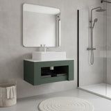 30" Green Wood Floating Bathroom Vanity With White Sink