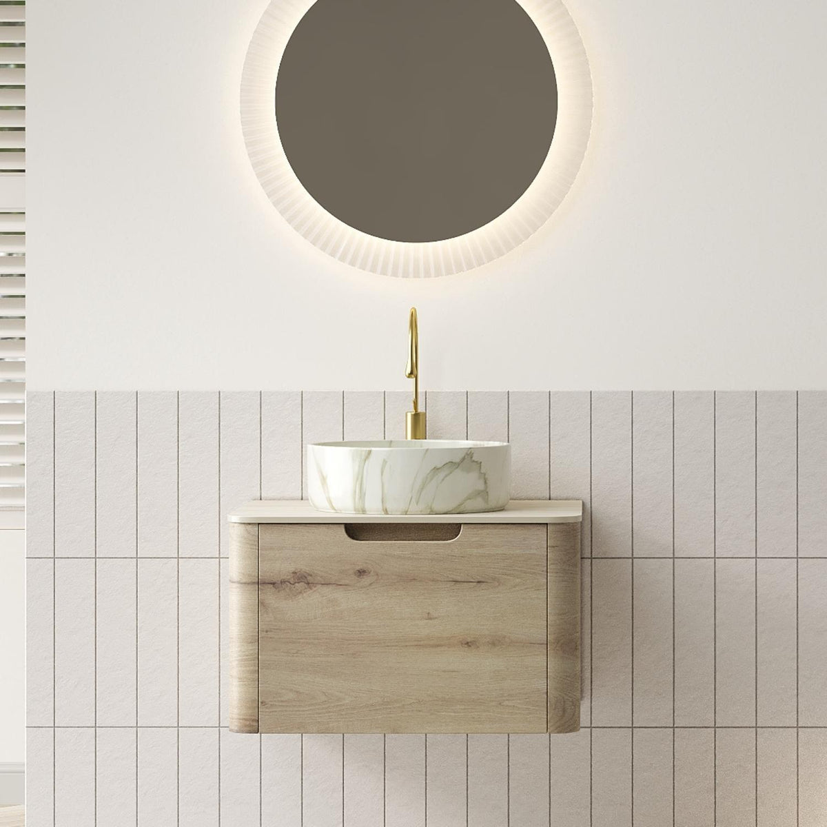 24" Brown Wood Floating Bathroom Vanity With White Sink - HomeRoots - Flyclothing LLC