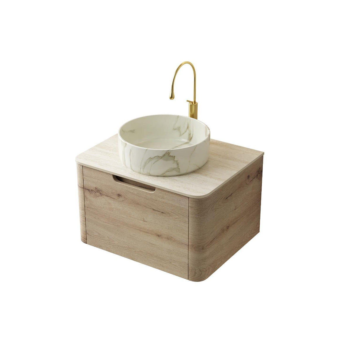 24" Brown Wood Floating Bathroom Vanity With White Sink - HomeRoots - Flyclothing LLC