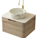 24" Brown Wood Floating Bathroom Vanity With White Sink - HomeRoots - Flyclothing LLC