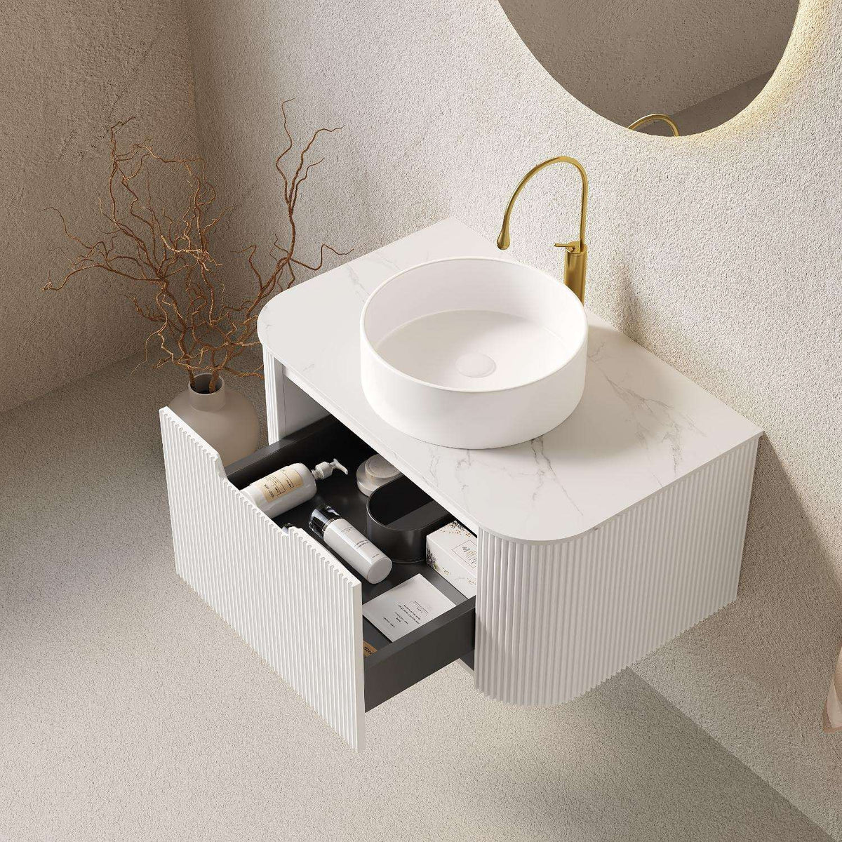 30" White Wood Floating Bathroom Vanity With Sink