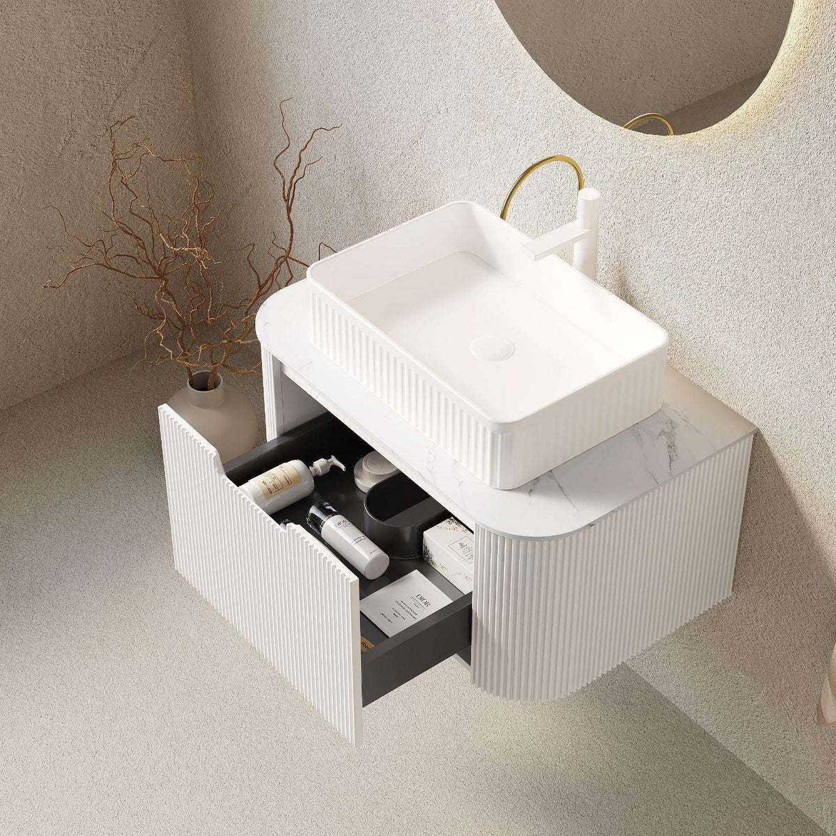 30" White Wood Floating Bathroom Vanity With Sink