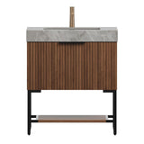 30" Brown Wood Freestanding Bathroom Vanity With White Sink - HomeRoots - Flyclothing LLC