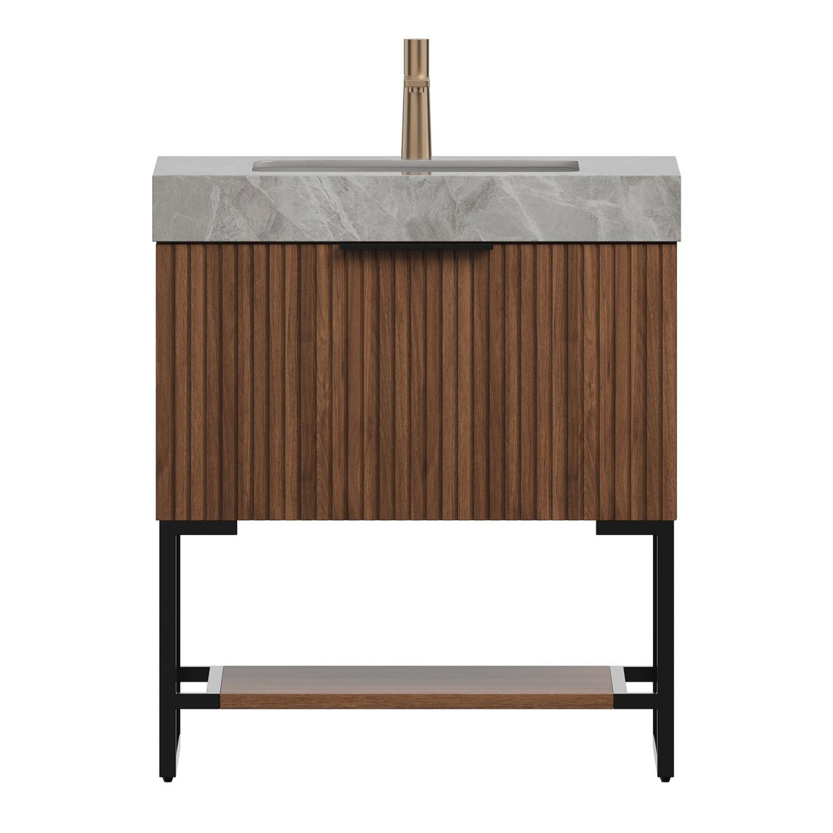 30" Brown Wood Freestanding Bathroom Vanity With White Sink - HomeRoots - Flyclothing LLC