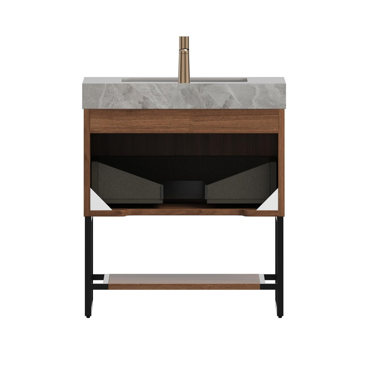 30" Brown Wood Freestanding Bathroom Vanity With White Sink - HomeRoots - Flyclothing LLC
