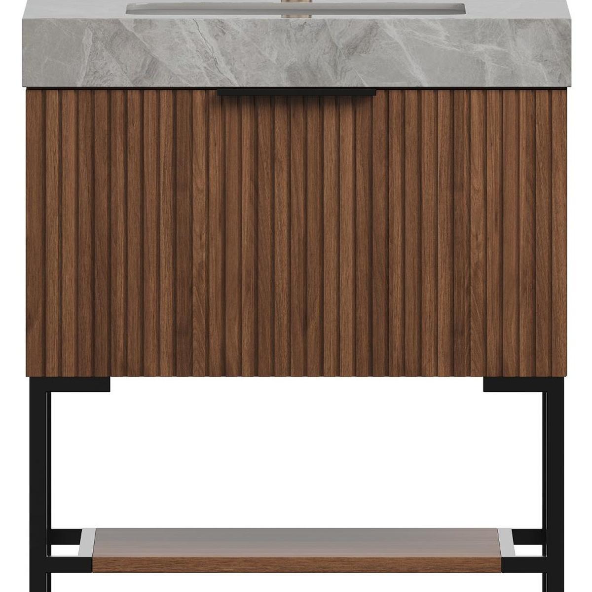 30" Brown Wood Freestanding Bathroom Vanity With White Sink - HomeRoots - Flyclothing LLC