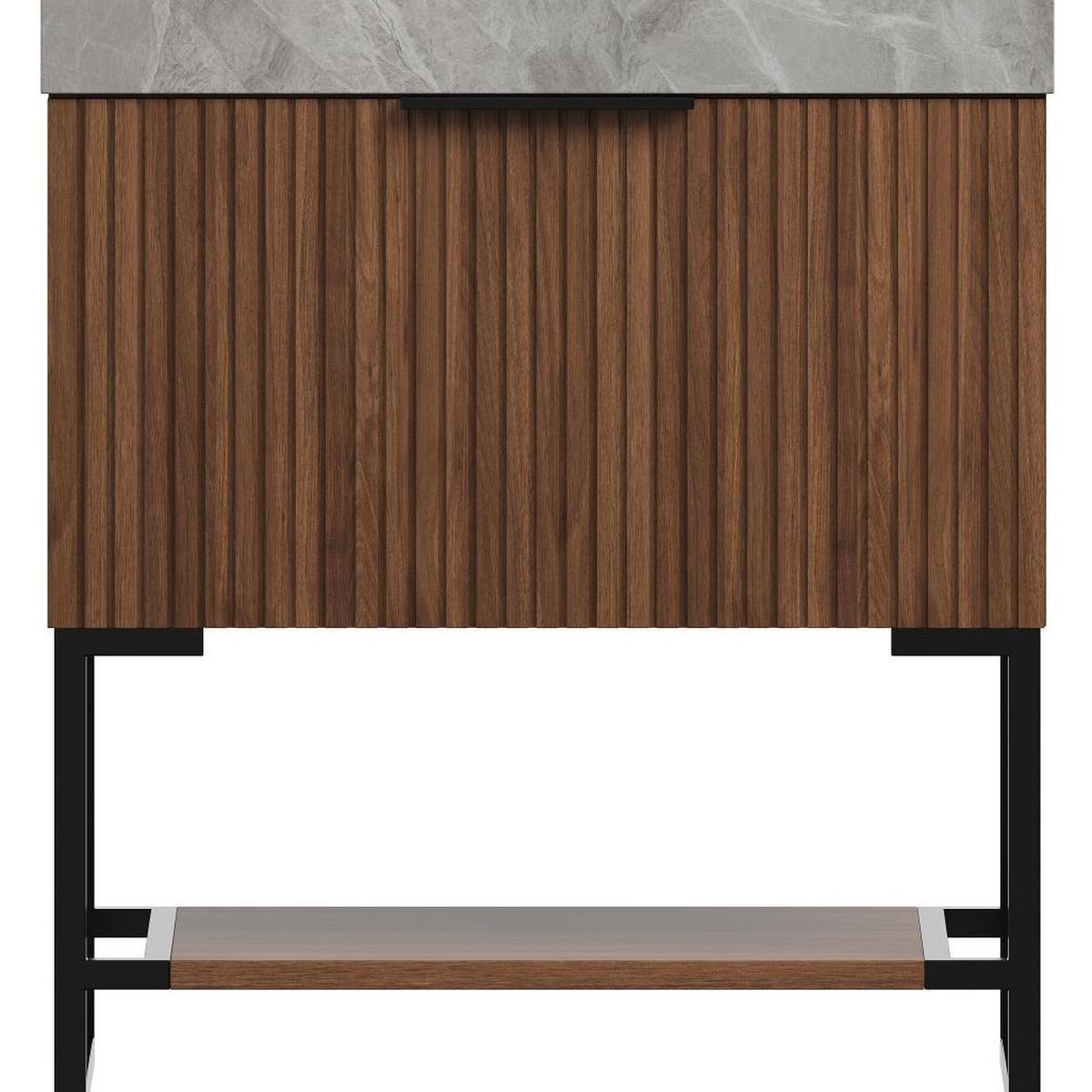 30" Brown Wood Freestanding Bathroom Vanity With White Sink - HomeRoots - Flyclothing LLC
