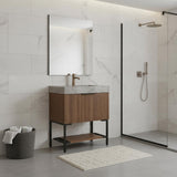 30" Brown Wood Freestanding Bathroom Vanity With White Sink - HomeRoots - Flyclothing LLC