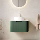 24" Green Wood Floating Bathroom Vanity With White Sink
