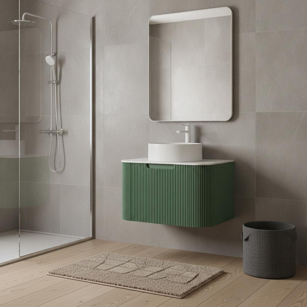24" Green Wood Floating Bathroom Vanity With White Sink