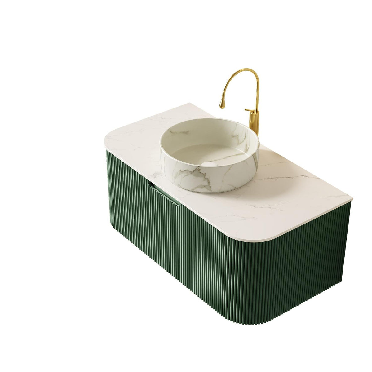 36" Green Wood Floating Bathroom Vanity With White Sink - HomeRoots - Flyclothing LLC