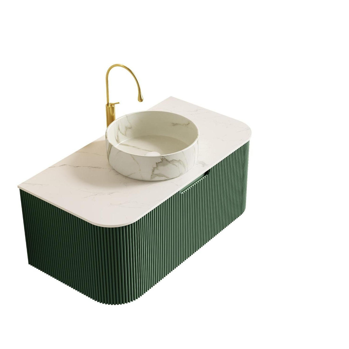 36" Green Wood Floating Bathroom Vanity With White Sink - HomeRoots - Flyclothing LLC
