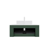 36" Green Wood Floating Bathroom Vanity With White Sink