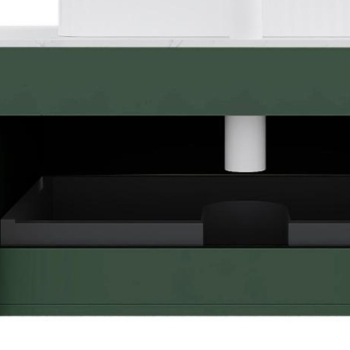 36" Green Wood Floating Bathroom Vanity With White Sink