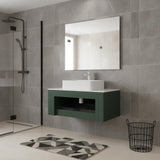 36" Green Wood Floating Bathroom Vanity With White Sink