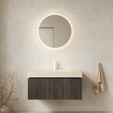 36" Black Wood Floating Single Door Bathroom Vanity With White Sink