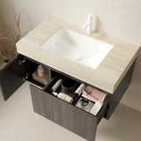 36" Black Wood Floating Single Door Bathroom Vanity With White Sink