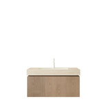 36" Brown Wood Floating Single Door Bathroom Vanity With White Sink