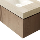 36" Brown Wood Floating Single Door Bathroom Vanity With White Sink