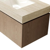 36" Brown Wood Floating Single Door Bathroom Vanity With White Sink
