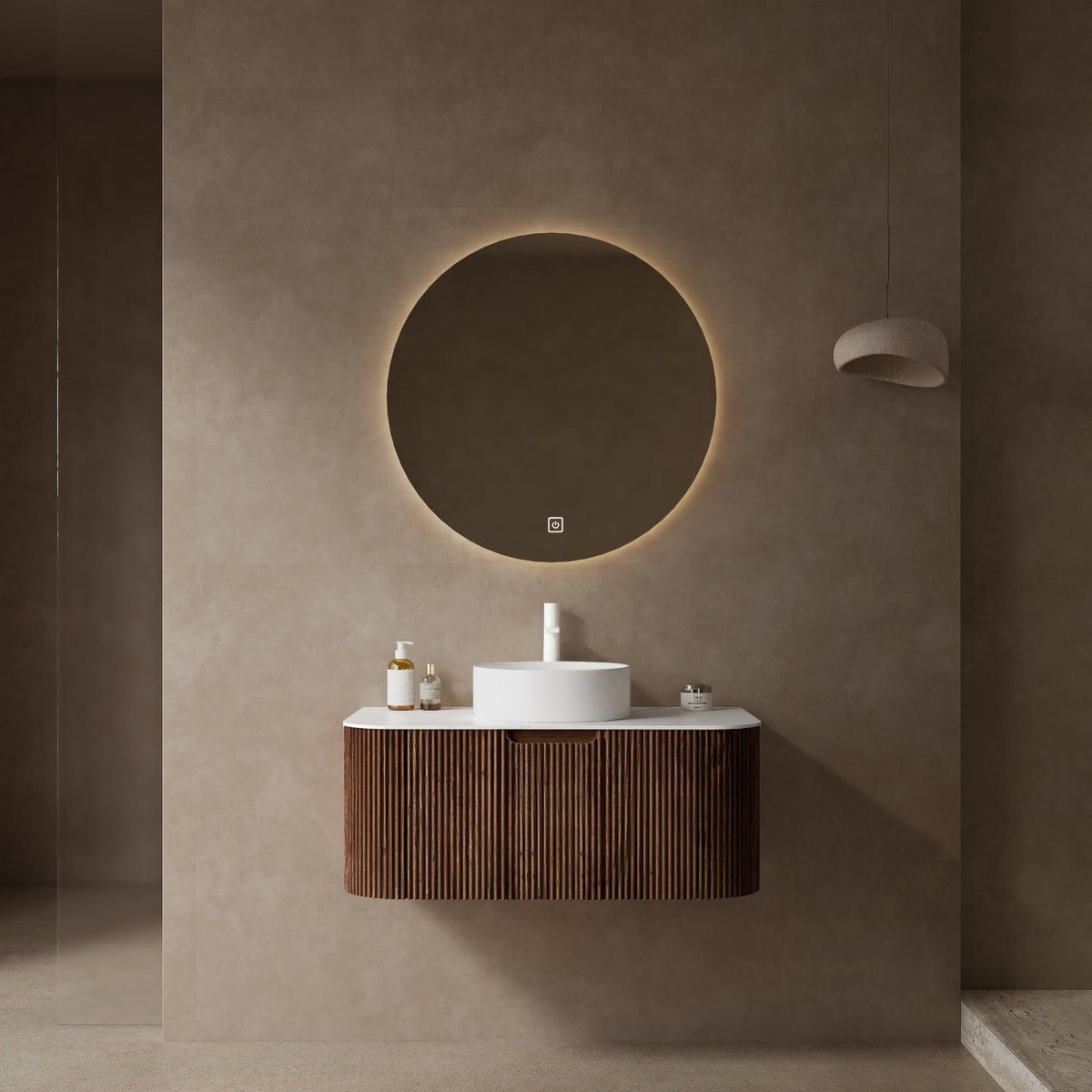 36" Brown Wood Floating Bathroom Vanity With White Sink - HomeRoots - Flyclothing LLC