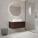 36" Brown Wood Floating Bathroom Vanity With White Sink