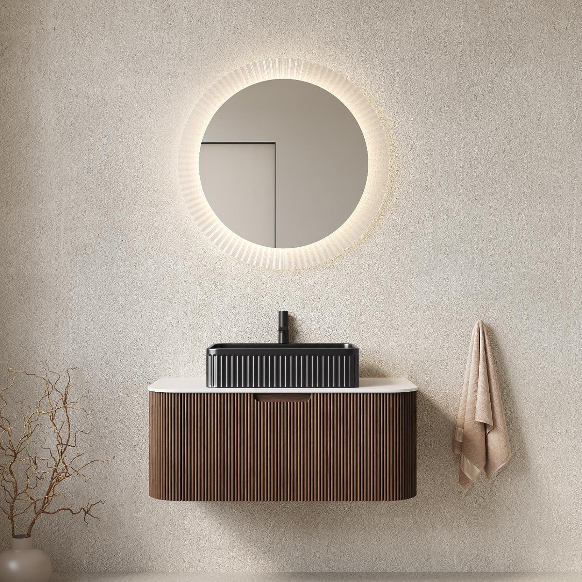 36" Brown Wood Floating Bathroom Vanity With Black Sink - HomeRoots - Flyclothing LLC