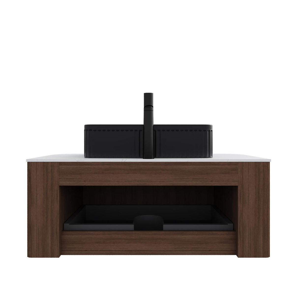 36" Brown Wood Floating Bathroom Vanity With Black Sink - HomeRoots - Flyclothing LLC