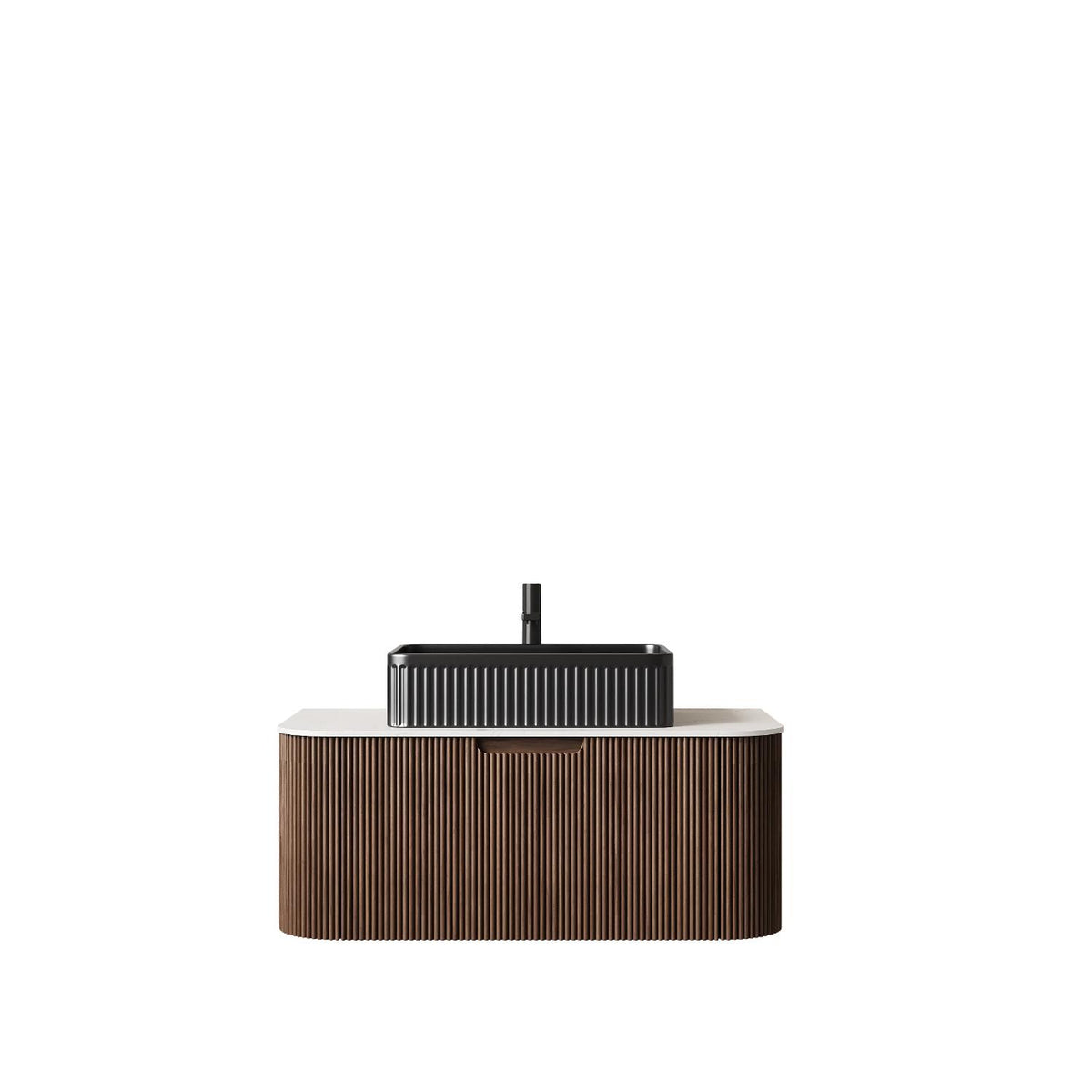 36" Brown Wood Floating Bathroom Vanity With Black Sink - HomeRoots - Flyclothing LLC