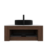 36" Brown Wood Floating Bathroom Vanity With Black Sink - HomeRoots - Flyclothing LLC