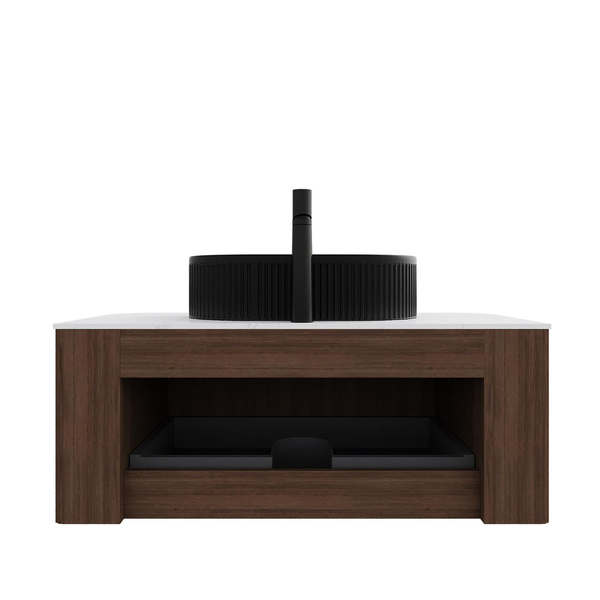 36" Brown Wood Floating Bathroom Vanity With Black Sink - HomeRoots - Flyclothing LLC