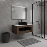 36" Brown Wood Floating Bathroom Vanity With Black Sink - HomeRoots - Flyclothing LLC
