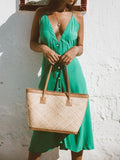 Buttoned Plunge Midi Cami Dress - Trendsi