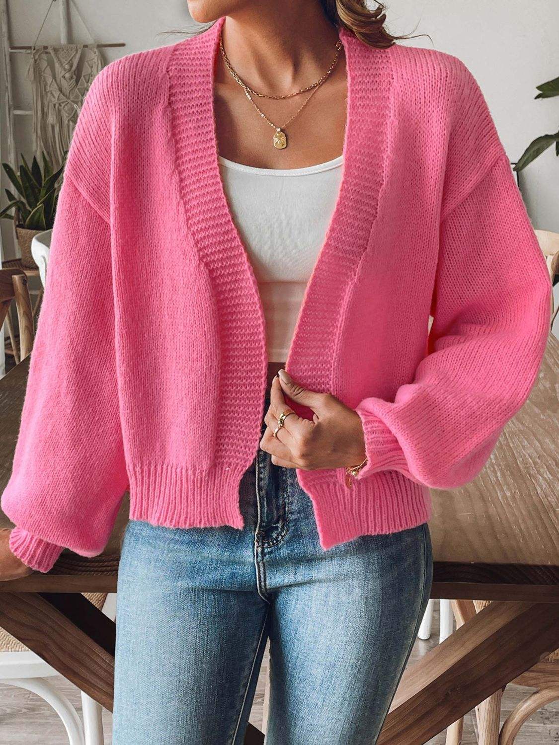 Open Front Long Sleeve Cardigan - Trendsi - Flyclothing LLC
