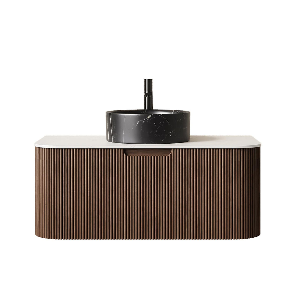 36" Brown Wood Floating Bathroom Vanity With Black Sink - HomeRoots - Flyclothing LLC