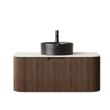 36" Brown Wood Floating Bathroom Vanity With Black Sink - HomeRoots - Flyclothing LLC