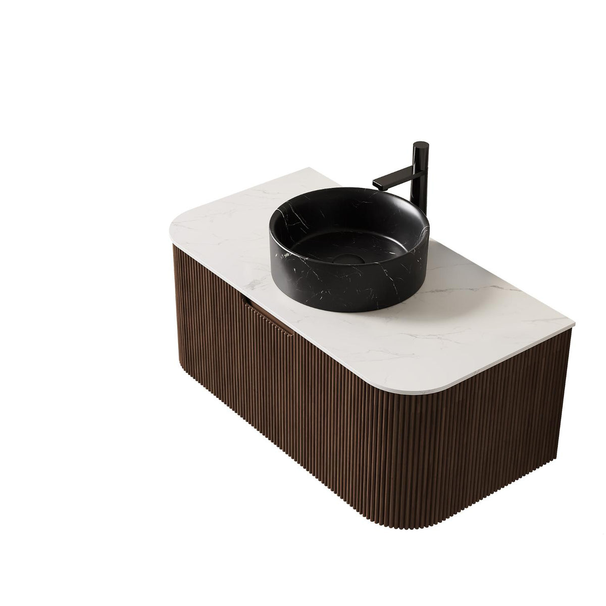 36" Brown Wood Floating Bathroom Vanity With Black Sink - HomeRoots - Flyclothing LLC