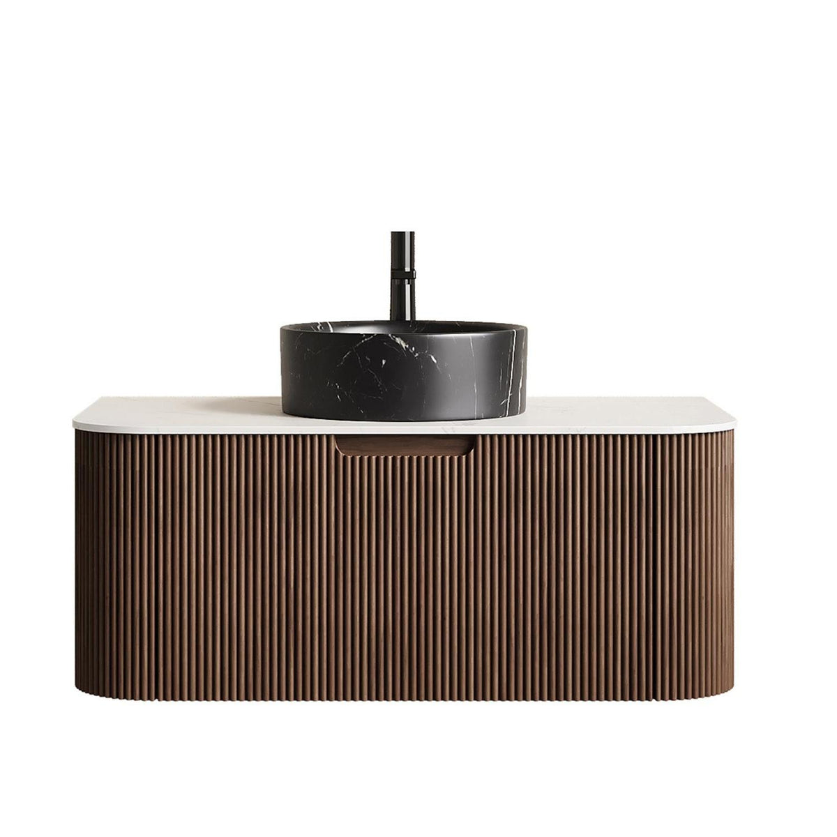 36" Brown Wood Floating Bathroom Vanity With Black Sink - HomeRoots - Flyclothing LLC