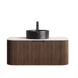 36" Brown Wood Floating Bathroom Vanity With Black Sink - HomeRoots - Flyclothing LLC