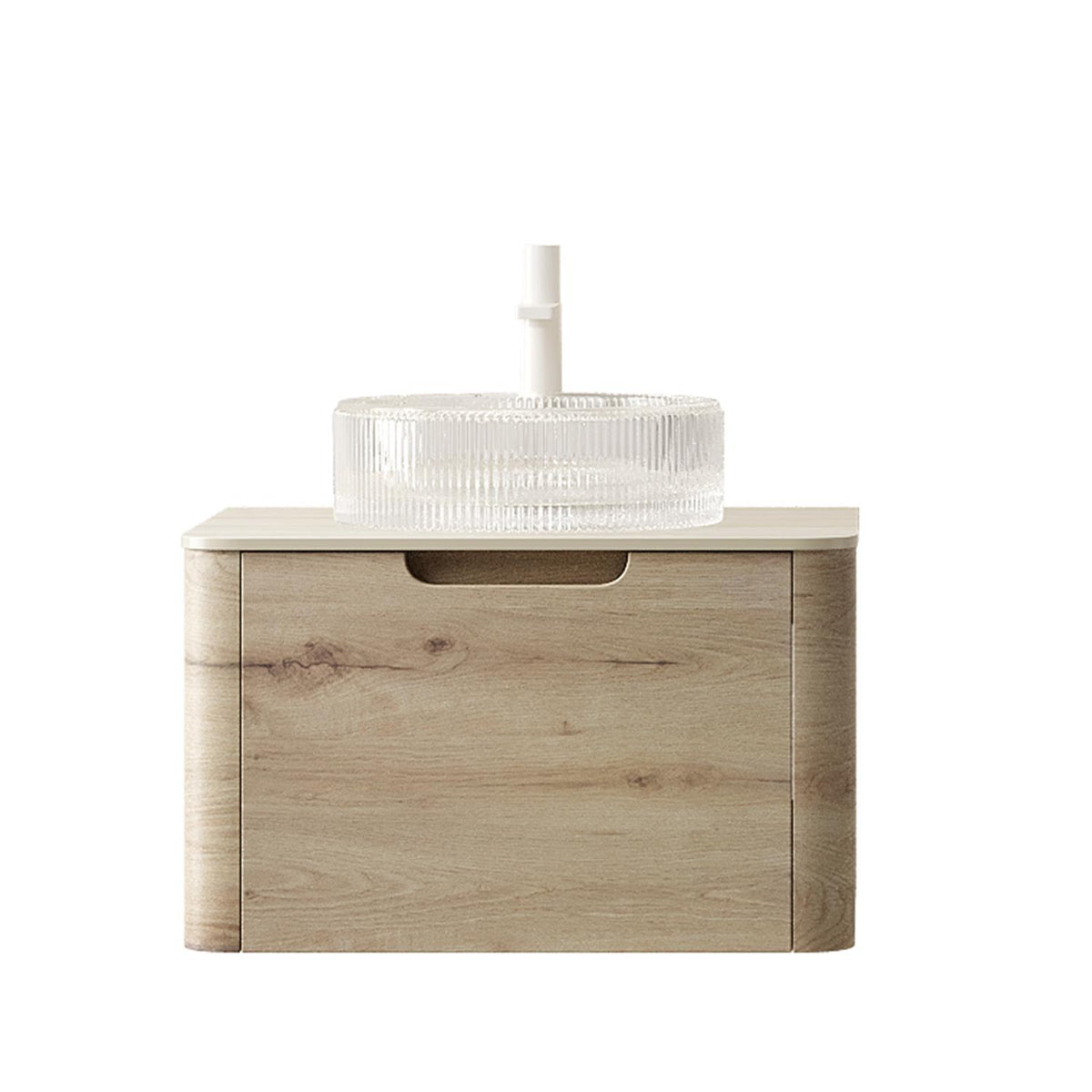24" Brown Wood Floating Bathroom Vanity With White Sink - HomeRoots - Flyclothing LLC