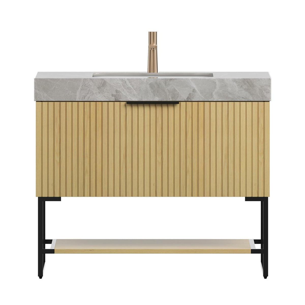 36" Brown Wood Freestanding Bathroom Vanity With White Sink - HomeRoots - Flyclothing LLC