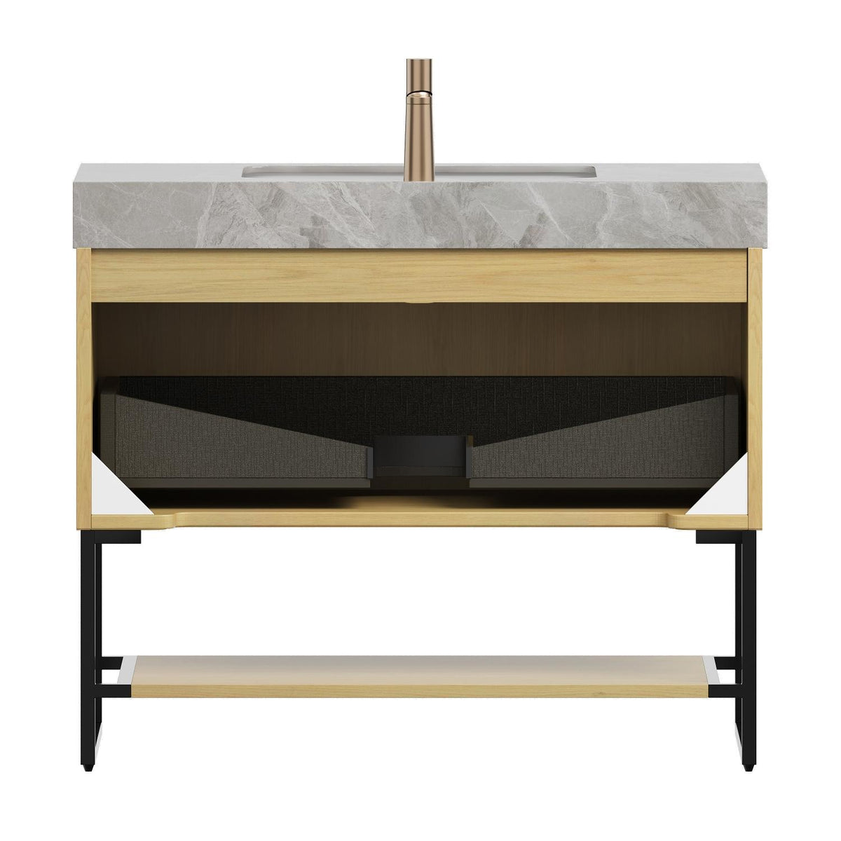 36" Brown Wood Freestanding Bathroom Vanity With White Sink - HomeRoots - Flyclothing LLC