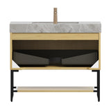 36" Brown Wood Freestanding Bathroom Vanity With White Sink - HomeRoots - Flyclothing LLC